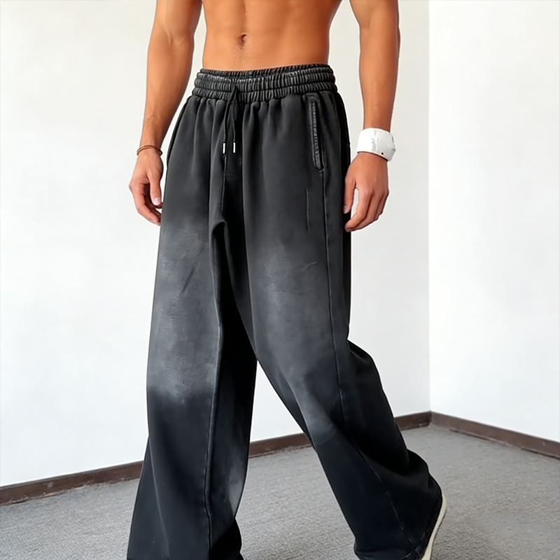 Pantalon décontracté à cordon coulissant et jambes larges pour homme