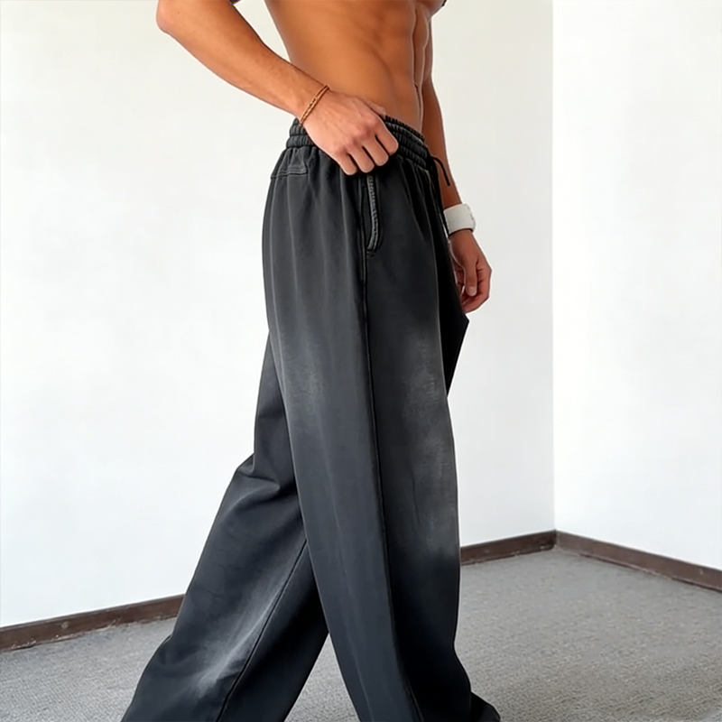 Pantalon décontracté à cordon coulissant et jambes larges pour homme