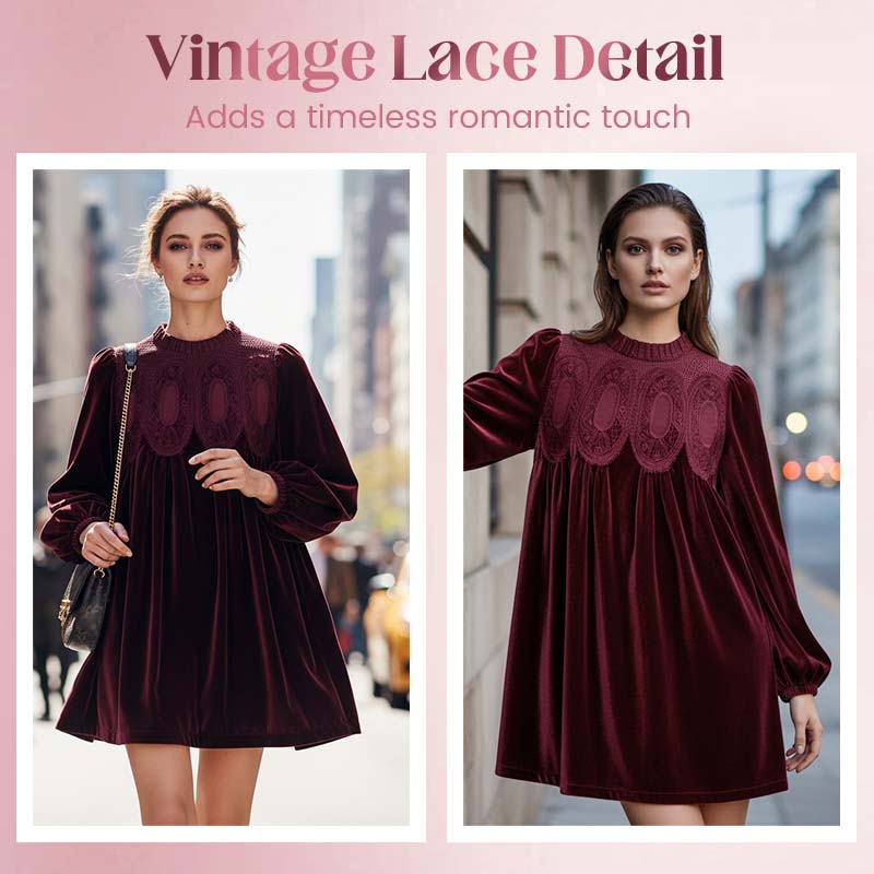 📢📢50% de réduction ! Robe tunique vintage avec dentelle – Silhouette A-line, manches évêque & élégance intemporelle 💚✨