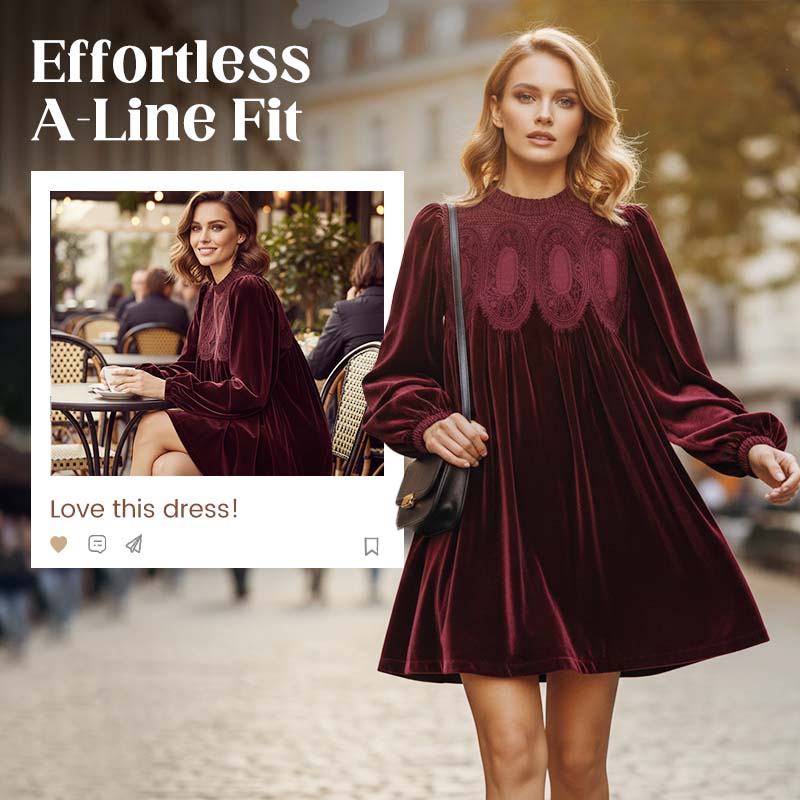 📢📢50% de réduction ! Robe tunique vintage avec dentelle – Silhouette A-line, manches évêque & élégance intemporelle 💚✨