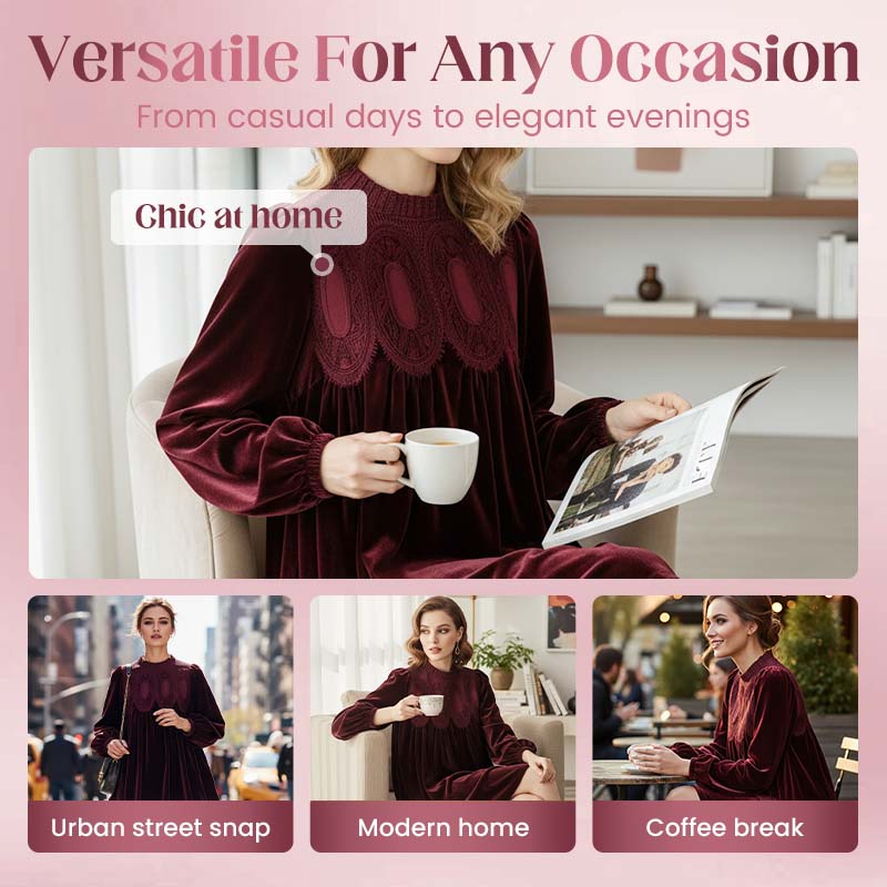 📢📢50% de réduction ! Robe tunique vintage avec dentelle – Silhouette A-line, manches évêque & élégance intemporelle 💚✨