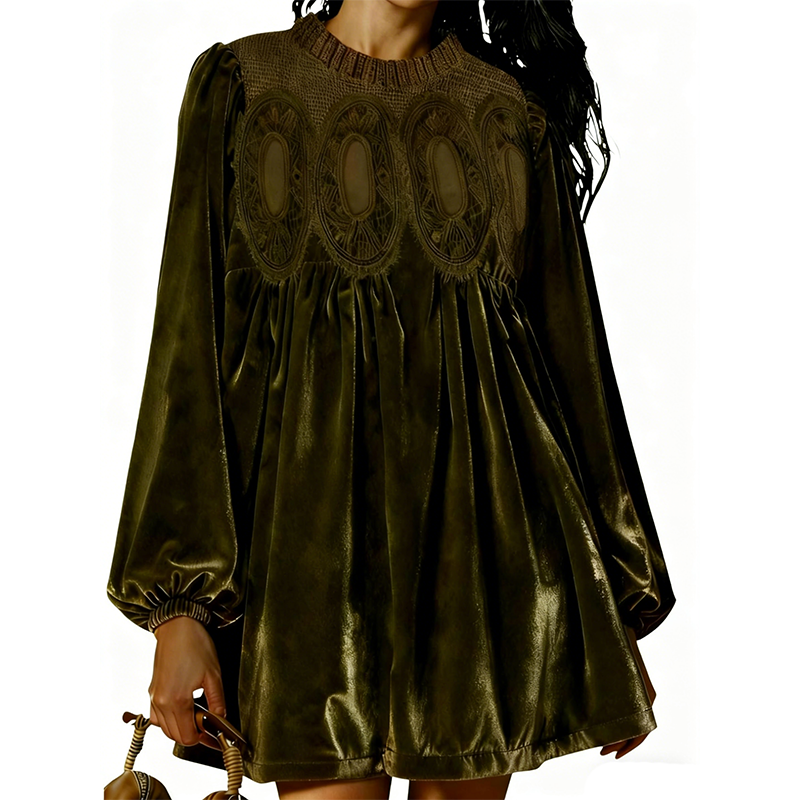 📢📢50% de réduction ! Robe tunique vintage avec dentelle – Silhouette A-line, manches évêque & élégance intemporelle 💚✨
