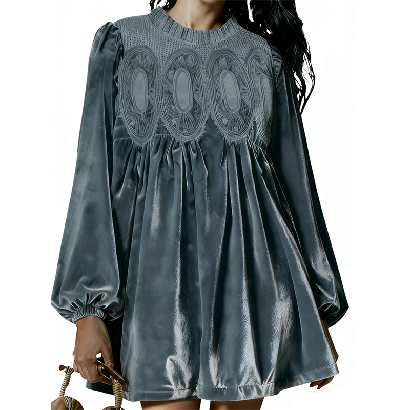 📢📢50% de réduction ! Robe tunique vintage avec dentelle – Silhouette A-line, manches évêque & élégance intemporelle 💚✨