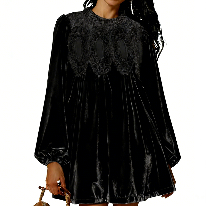 📢📢50% de réduction ! Robe tunique vintage avec dentelle – Silhouette A-line, manches évêque & élégance intemporelle 💚✨
