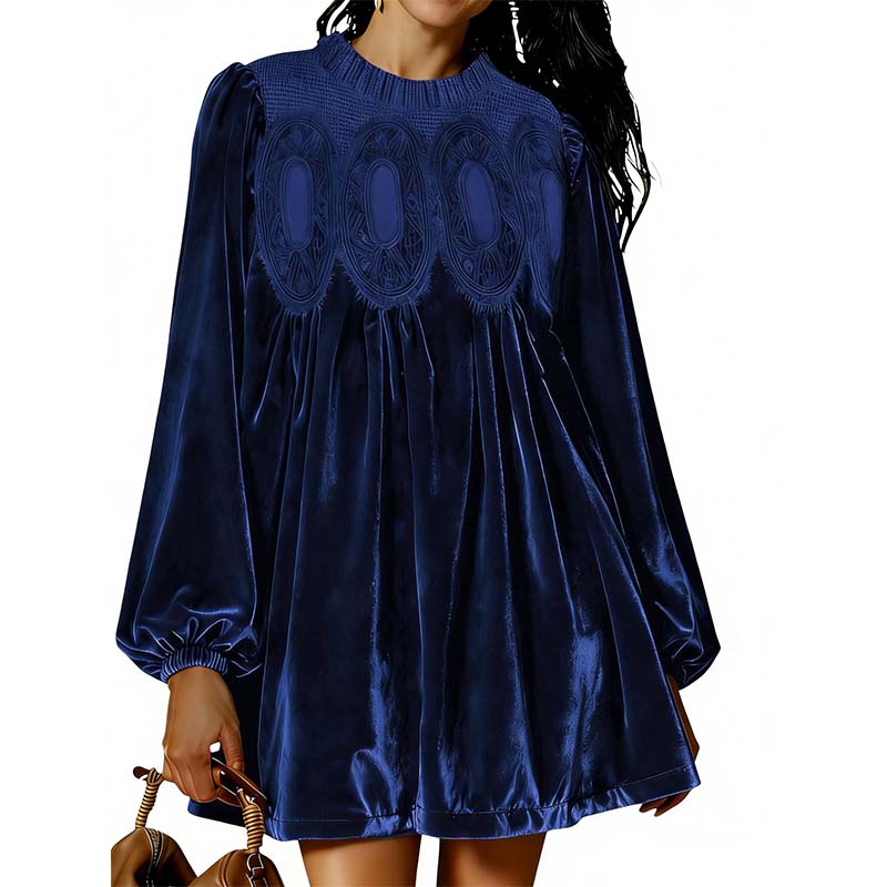 📢📢50% de réduction ! Robe tunique vintage avec dentelle – Silhouette A-line, manches évêque & élégance intemporelle 💚✨