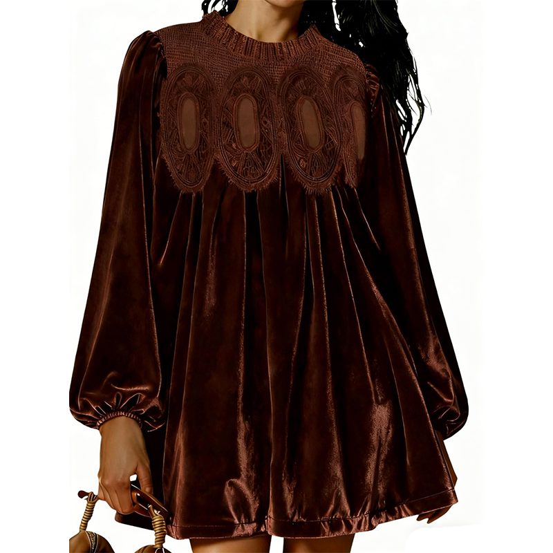 📢📢50% de réduction ! Robe tunique vintage avec dentelle – Silhouette A-line, manches évêque & élégance intemporelle 💚✨
