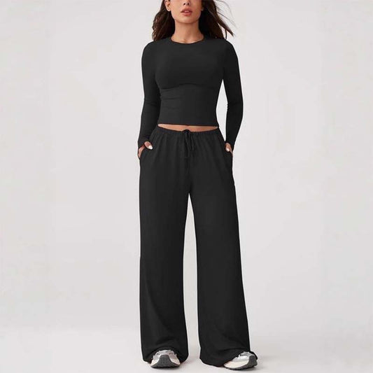 📢📢50 % DE RÉDUCTION !! ⏰Ensemble femme composé d'un haut court décontracté et d'un pantalon à cordon de serrage