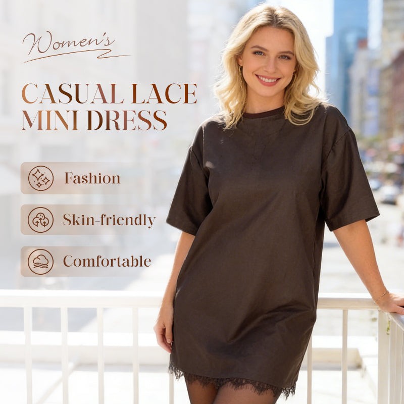 Mini-robe décontractée à manches courtes en dentelle