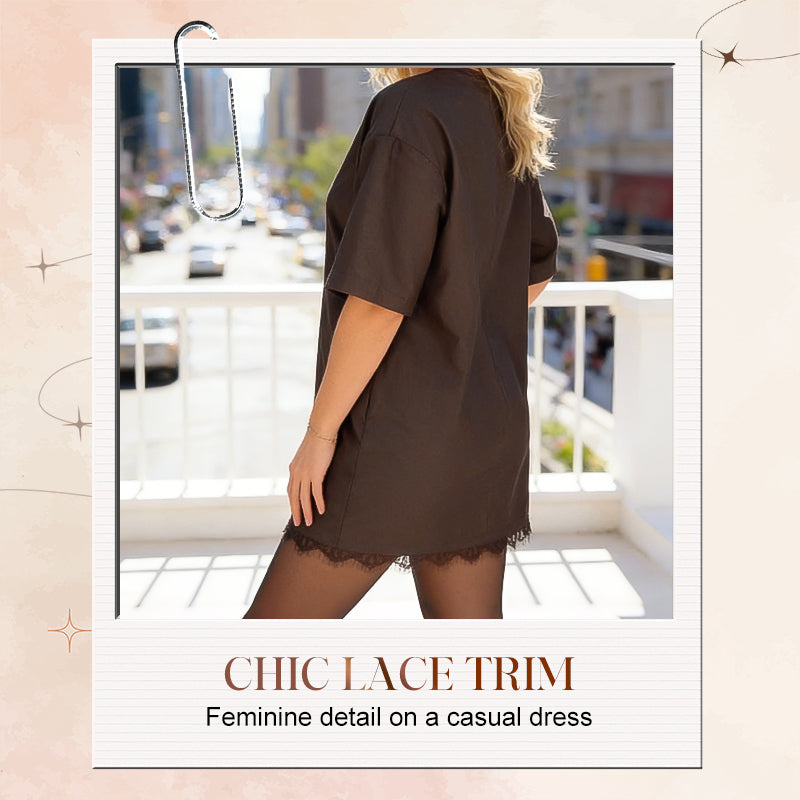 Mini-robe décontractée à manches courtes en dentelle