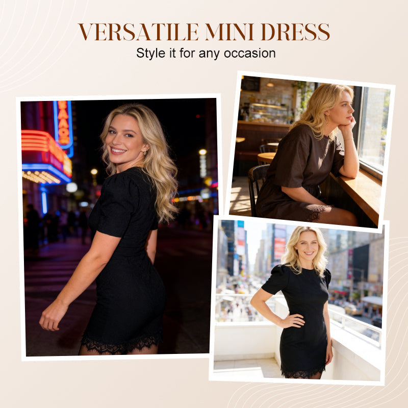 Mini-robe décontractée à manches courtes en dentelle