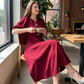 Robe midi A-line à manches courtes et nœud pour femme