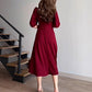 Robe midi A-line à manches courtes et nœud pour femme