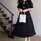 Robe midi A-line à manches courtes et nœud pour femme