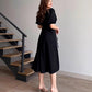 Robe midi A-line à manches courtes et nœud pour femme