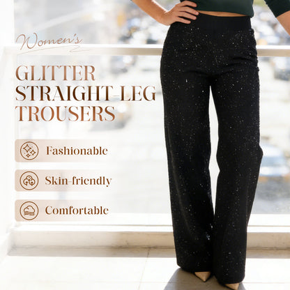 Pantalon droit pailleté taille haute
