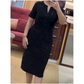 🧡Nouveauté🔥Robe classique noire à manches courtes et col en V scintillante