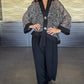 Ensemble 2 pièces pour femme comprenant un cardigan à col en V et à paillettes et un pantalon à jambes larges