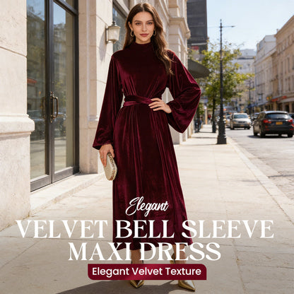 Élégante robe longue à manches cloche en velours