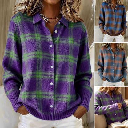 📢📢50 % de réduction !⏰Veste-pull à carreaux boutonnée pour femme👔🔥Achetez 2 livraison gratuite