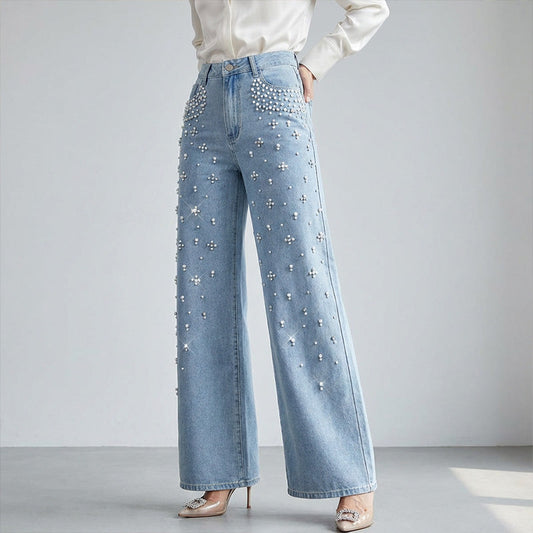 Pantalon en denim élégant et orné pour femmes