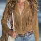 Veste en faux daim à pompons pour femme