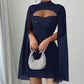 Robe côtelée à découpes pour femme avec cape en mousseline