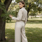Ensemble blazer et pantalon asymétrique à revers pour femme