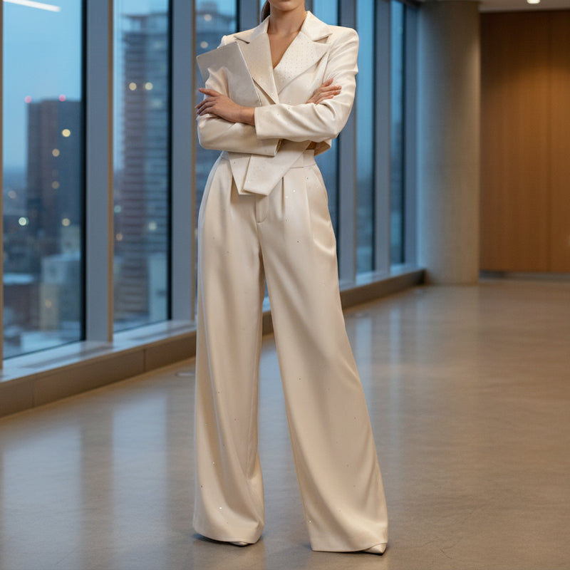 Ensemble blazer et pantalon asymétrique à revers pour femme