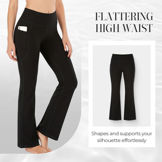 Legging de yoga taille haute, effet galbant, rehaussant les fesses, gainant le ventre, avec poche, coupe bootcut