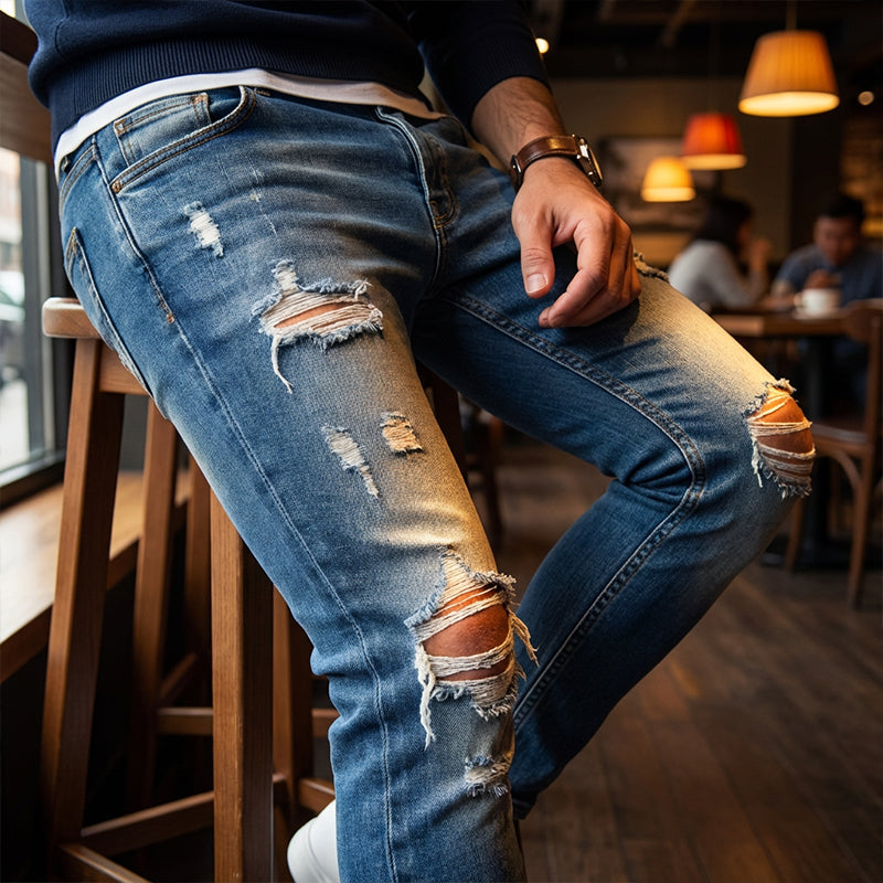 👖50 % DE RÉDUCTION !🔥Jean skinny délavé stylé pour homme – Coupe slim fuselée, coton respirant et détails déchirés tendance