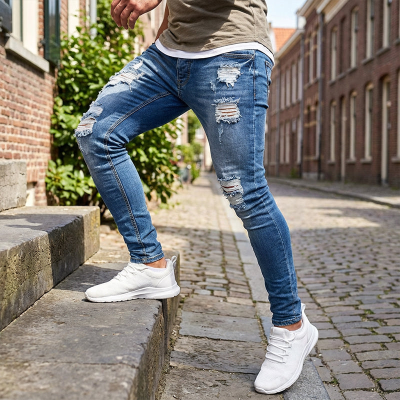 👖50 % DE RÉDUCTION !🔥Jean skinny délavé stylé pour homme – Coupe slim fuselée, coton respirant et détails déchirés tendance