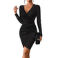 Robe moulante à manches longues et encolure en V scintillante pour femme