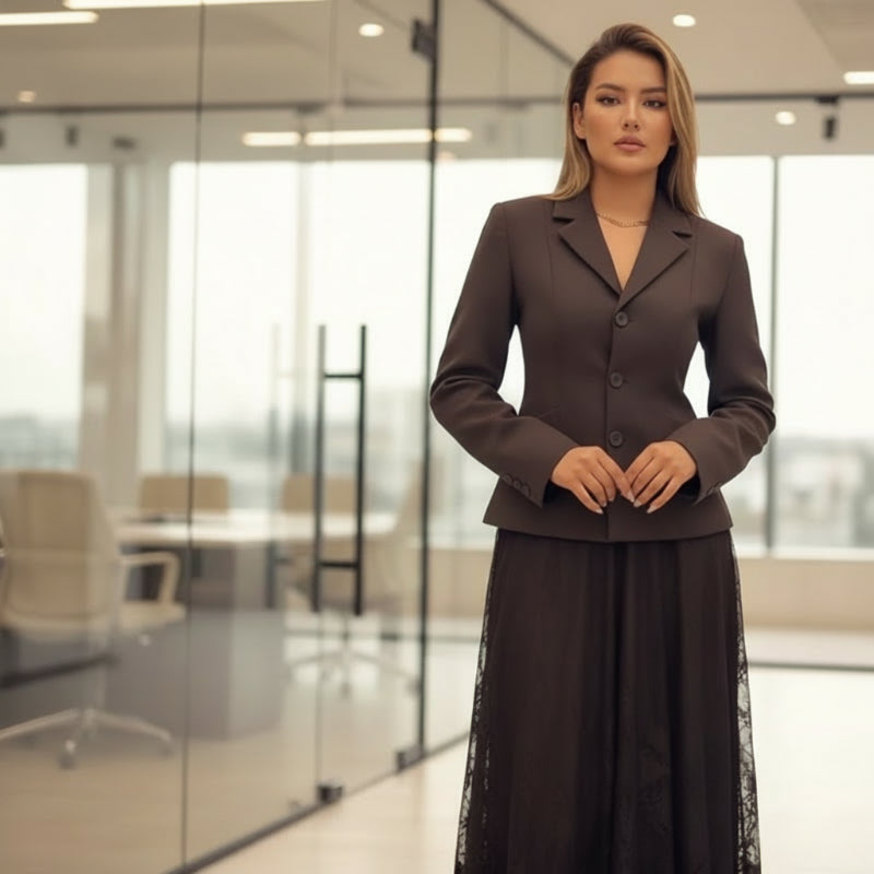 Ensemble 2 pièces élégant pour femme composé d'un blazer et d'une jupe délicate