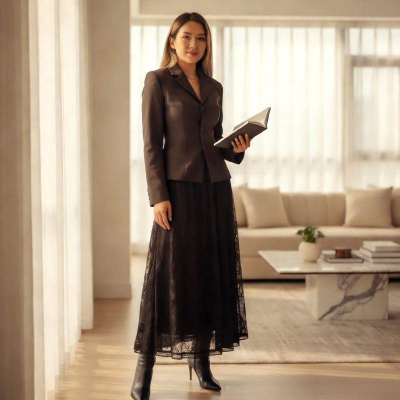 Ensemble 2 pièces élégant pour femme composé d'un blazer et d'une jupe délicate