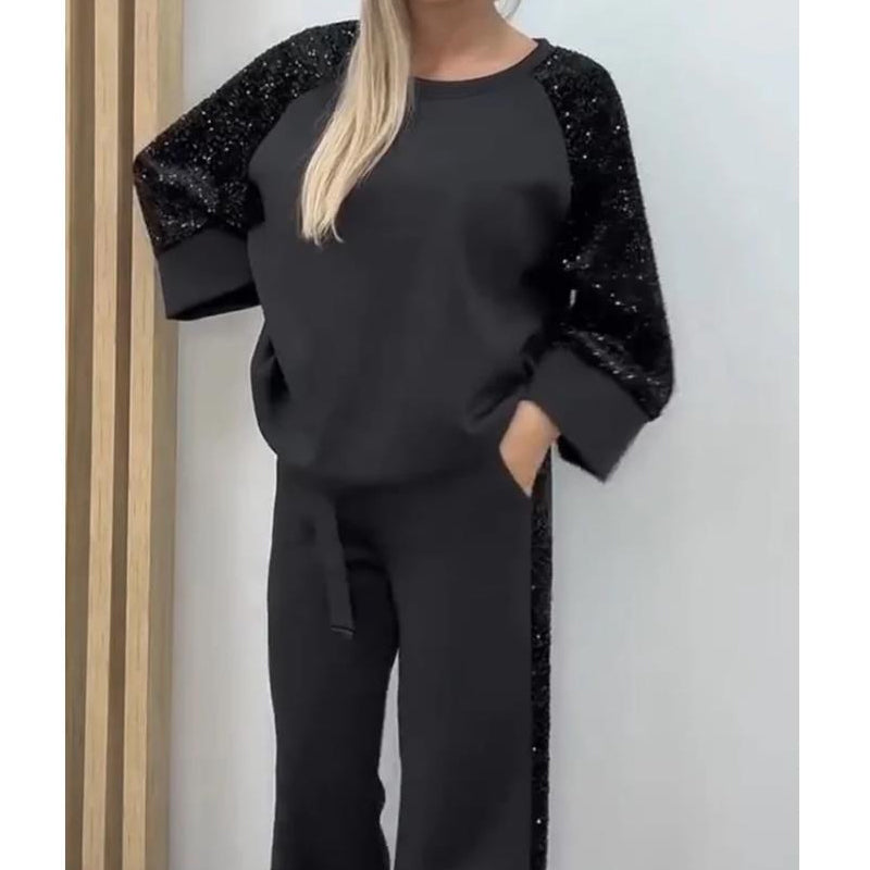 ⏳50 % de réduction pour une durée limitée💓Ensemble sweat-shirt et pantalon à paillettes pour femme