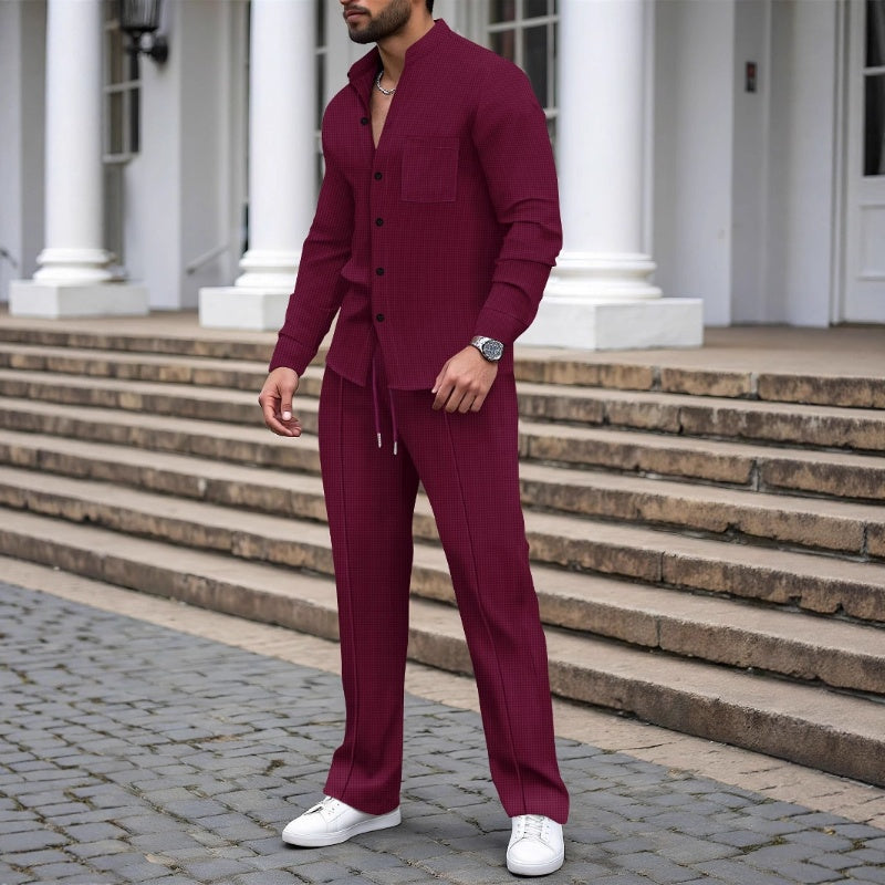 🔥Ensemble gaufré deux pièces pour homme – Design confortable, respirant et polyvalent 🍂