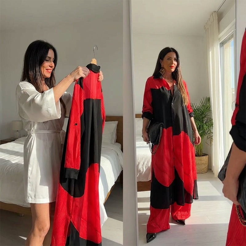 Ensemble élégant composé d'une chemise longue et d'un pantalon large