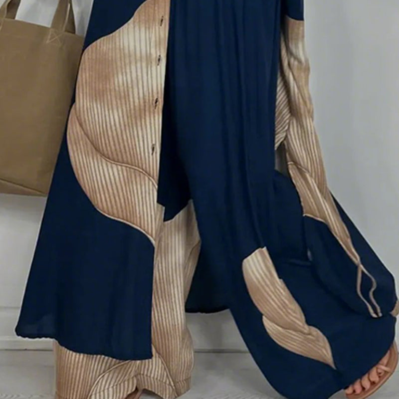 Ensemble élégant composé d'une chemise longue et d'un pantalon large