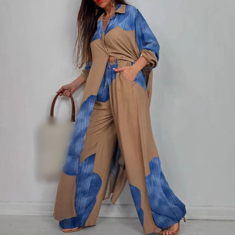 Ensemble élégant composé d'une chemise longue et d'un pantalon large