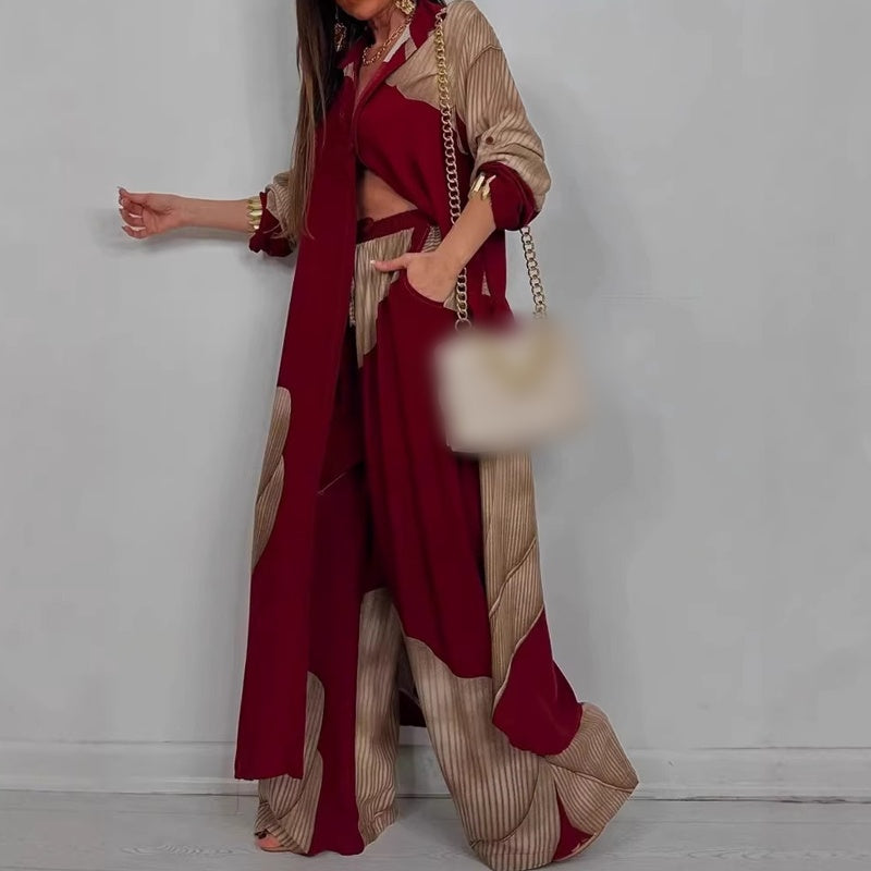 Ensemble élégant composé d'une chemise longue et d'un pantalon large