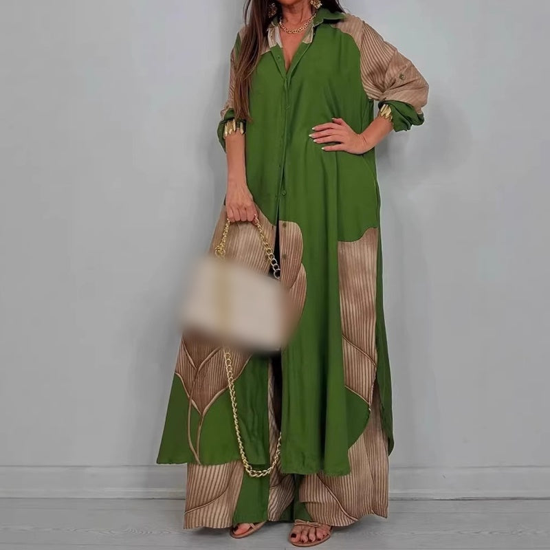 Ensemble élégant composé d'une chemise longue et d'un pantalon large