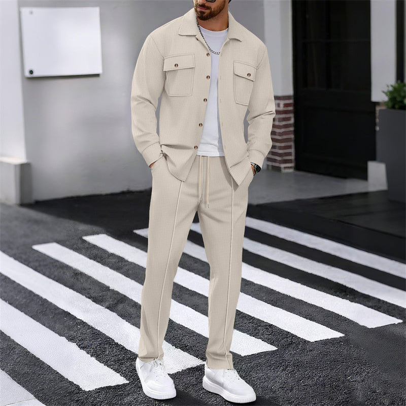🔥 50 % DE RÉDUCTION ! ⏰ Ensemble homme veste boutonnée + pantalon en maille alvéolée – Coupe ample, tissu respirant & style casual élégant 👕👖