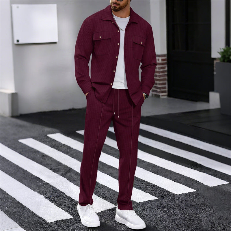 🔥 50 % DE RÉDUCTION ! ⏰ Ensemble homme veste boutonnée + pantalon en maille alvéolée – Coupe ample, tissu respirant & style casual élégant 👕👖
