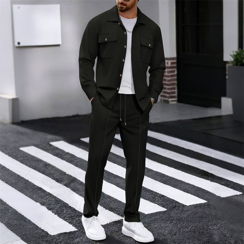 🔥 50 % DE RÉDUCTION ! ⏰ Ensemble homme veste boutonnée + pantalon en maille alvéolée – Coupe ample, tissu respirant & style casual élégant 👕👖