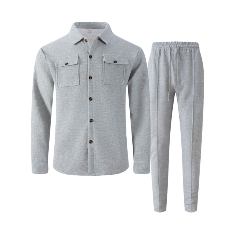 🔥 50 % DE RÉDUCTION ! ⏰ Ensemble homme veste boutonnée + pantalon en maille alvéolée – Coupe ample, tissu respirant & style casual élégant 👕👖