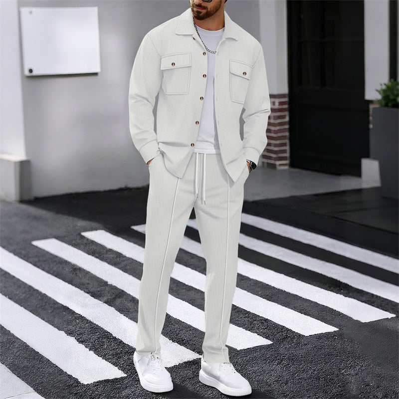 🔥 50 % DE RÉDUCTION ! ⏰ Ensemble homme veste boutonnée + pantalon en maille alvéolée – Coupe ample, tissu respirant & style casual élégant 👕👖