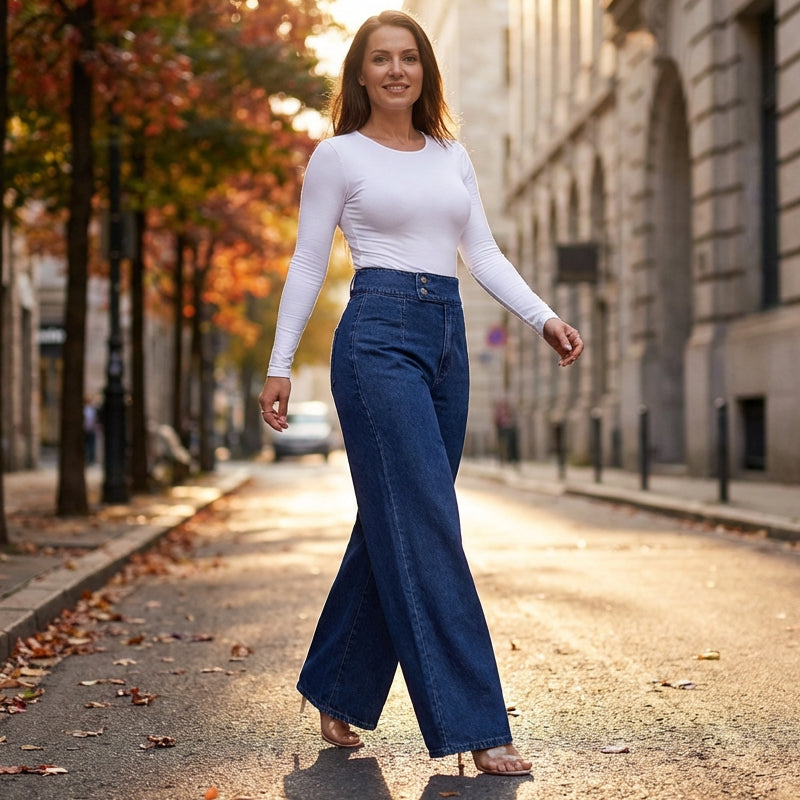 📢📢50 % de réduction !! ⏰Jean taille haute à jambes larges pour femme