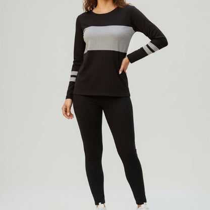 Ensemble 2 pièces pour femme : haut à col rond et pantalon color block