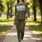 Ensemble 2 pièces pour femme : haut à col rond et pantalon color block
