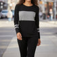 Ensemble 2 pièces pour femme : haut à col rond et pantalon color block